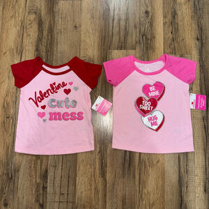 Girls' Celebrate! Valentine's Day Pink & Red Short Sleeve Tees 12 M lot of 2 NEW